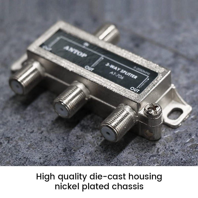 ANTOP 3 Way Antenna Coaxial Splitter, TV Signal Splitter 2GHz- 5-2050MHz - Low-Loss RF Splitter for TV and Satellite AT-706 - Image 2